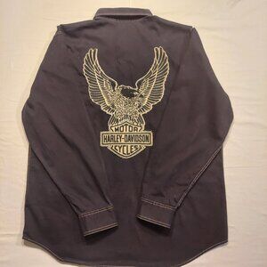 Harley-Davidson Embroidered Eagle Button Down Shirt XL Black Long Sleeve